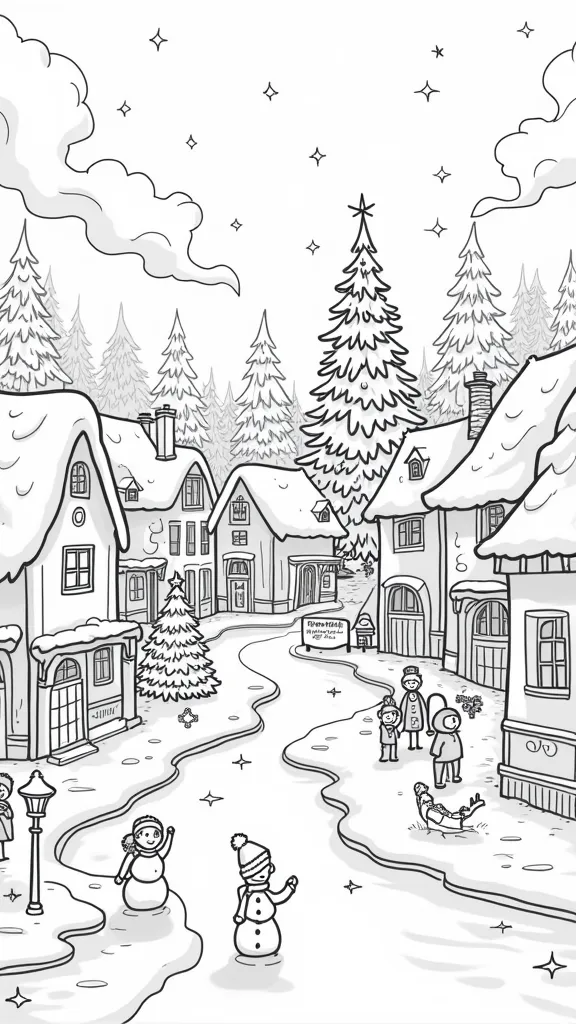 coloriage de village de Noël